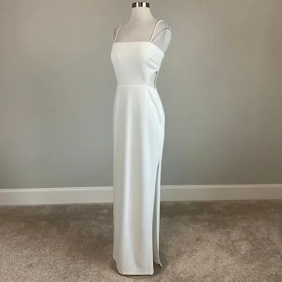 AQUA Cut Out Thigh Slit Sleeveless Long Column Evening Gown White Size 6 Dress - Picture 3 of 11